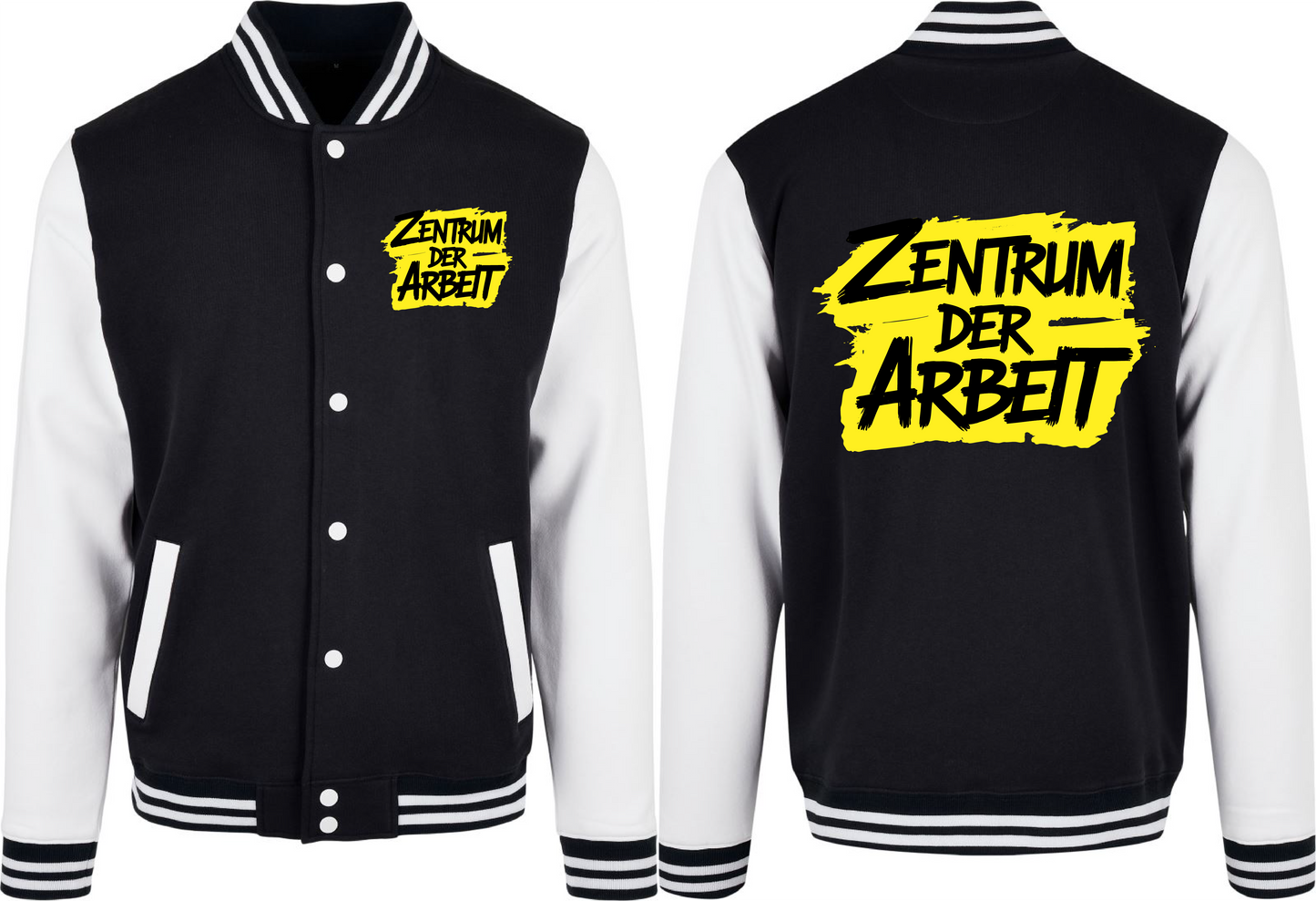 Schwarz-Weiße College Jacke – Zentrum der Arbeit Logo Edition