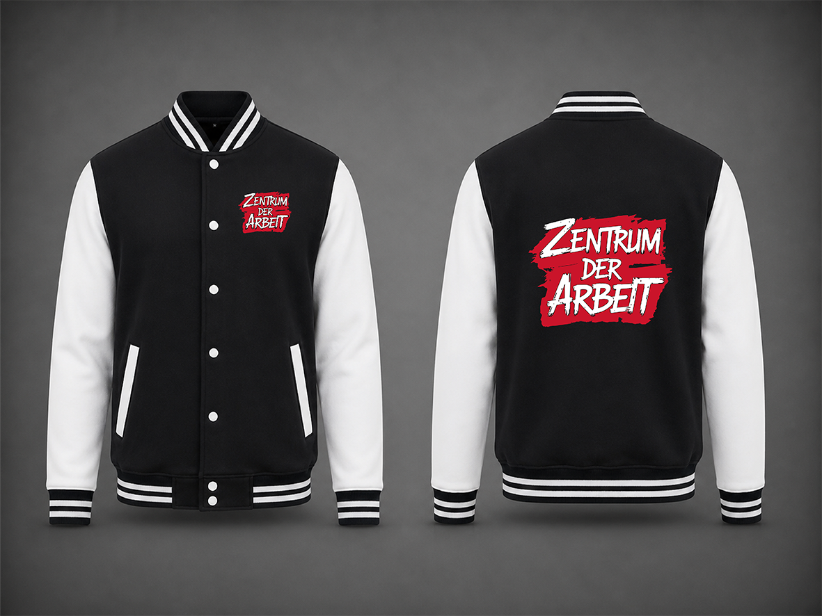 Schwarz-Weiße College Jacke – Zentrum der Arbeit Logo Edition