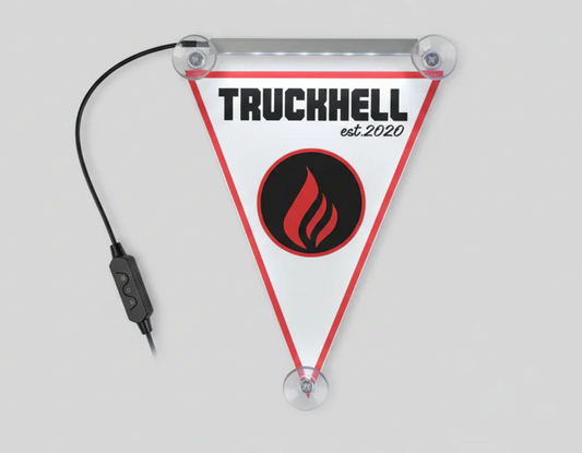 USB LED triangle name sign for vehicles with fire logo and suction cups for mounting
