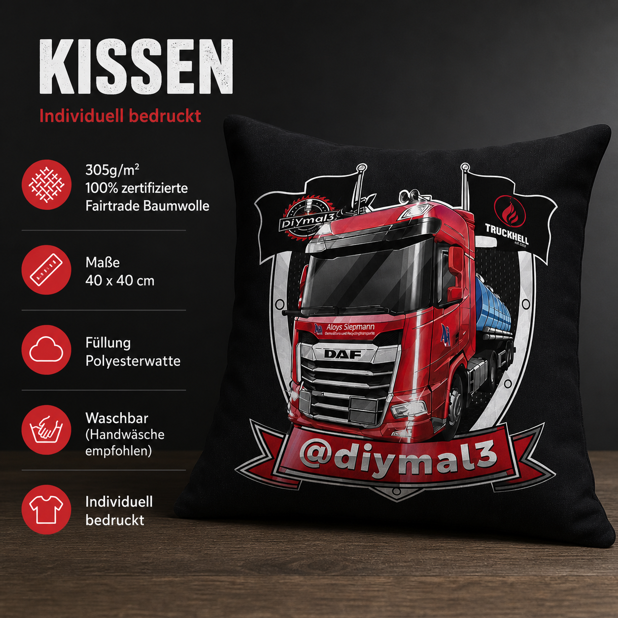 Individuell bedrucktes Kissen (40 x 40 cm)