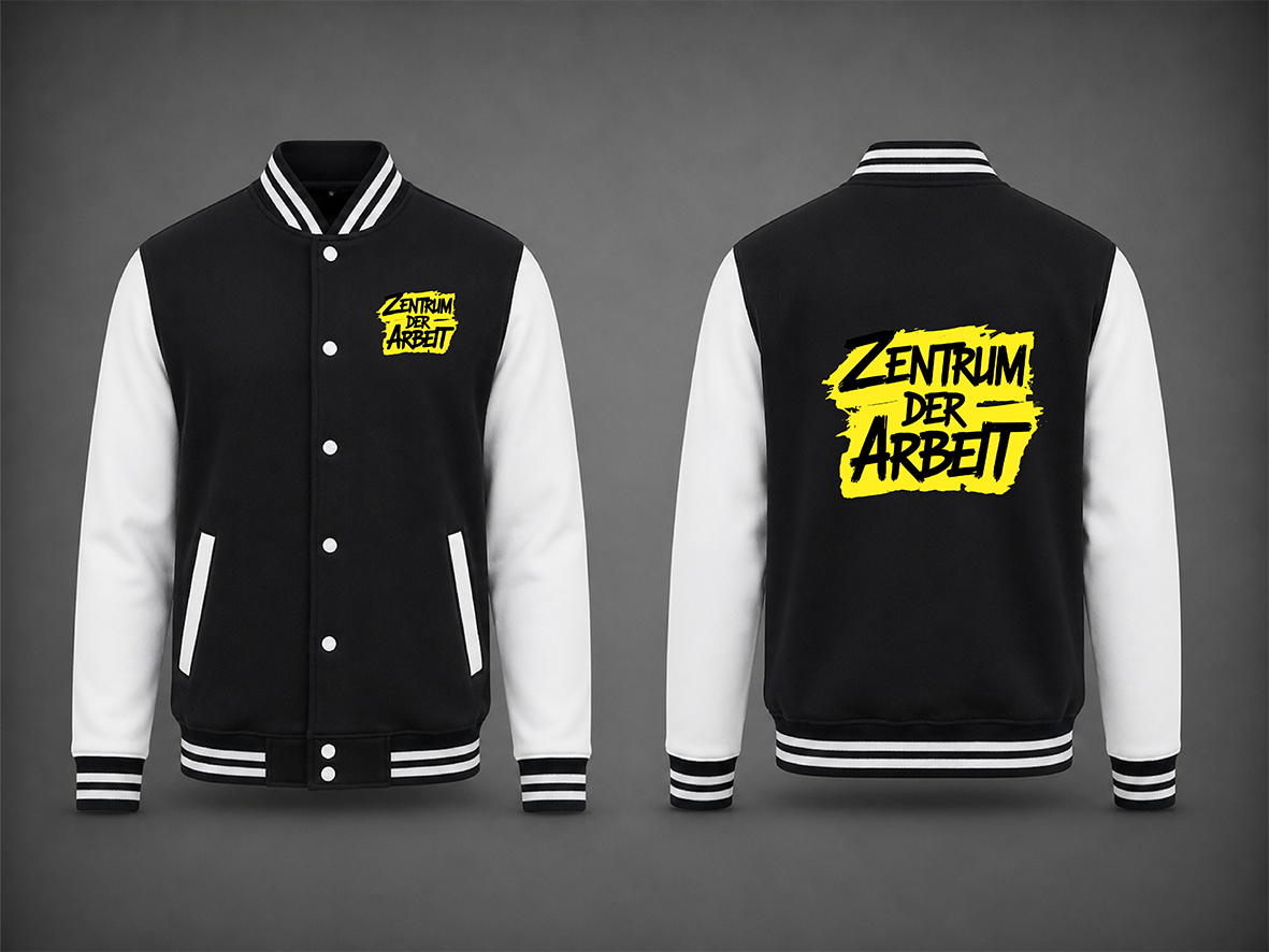 Schwarz-Weiße College Jacke – Zentrum der Arbeit Logo Edition
