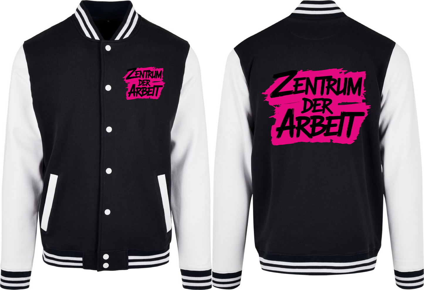 Schwarz-Weiße College Jacke – Zentrum der Arbeit Logo Edition