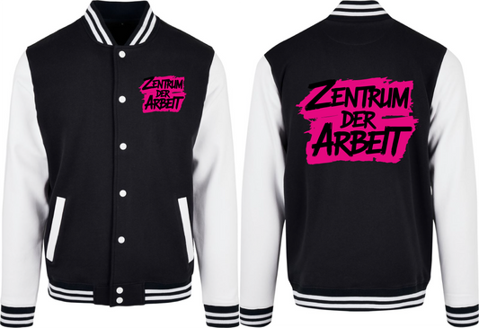 Schwarz-Weiße College Jacke – Zentrum der Arbeit Logo Edition