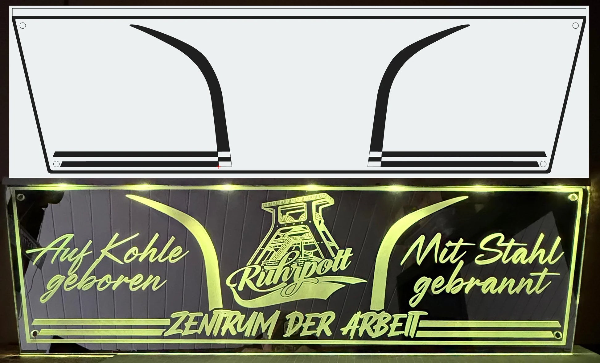 Personalized LED acrylic sign with laser engraving, mining motif, and glowing text for truck decor