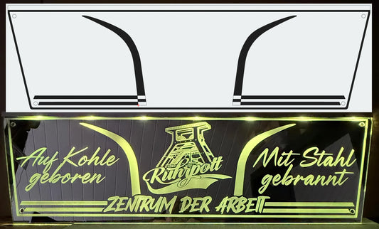 Personalized LED acrylic sign with laser engraving, mining motif, and glowing text for truck decor
