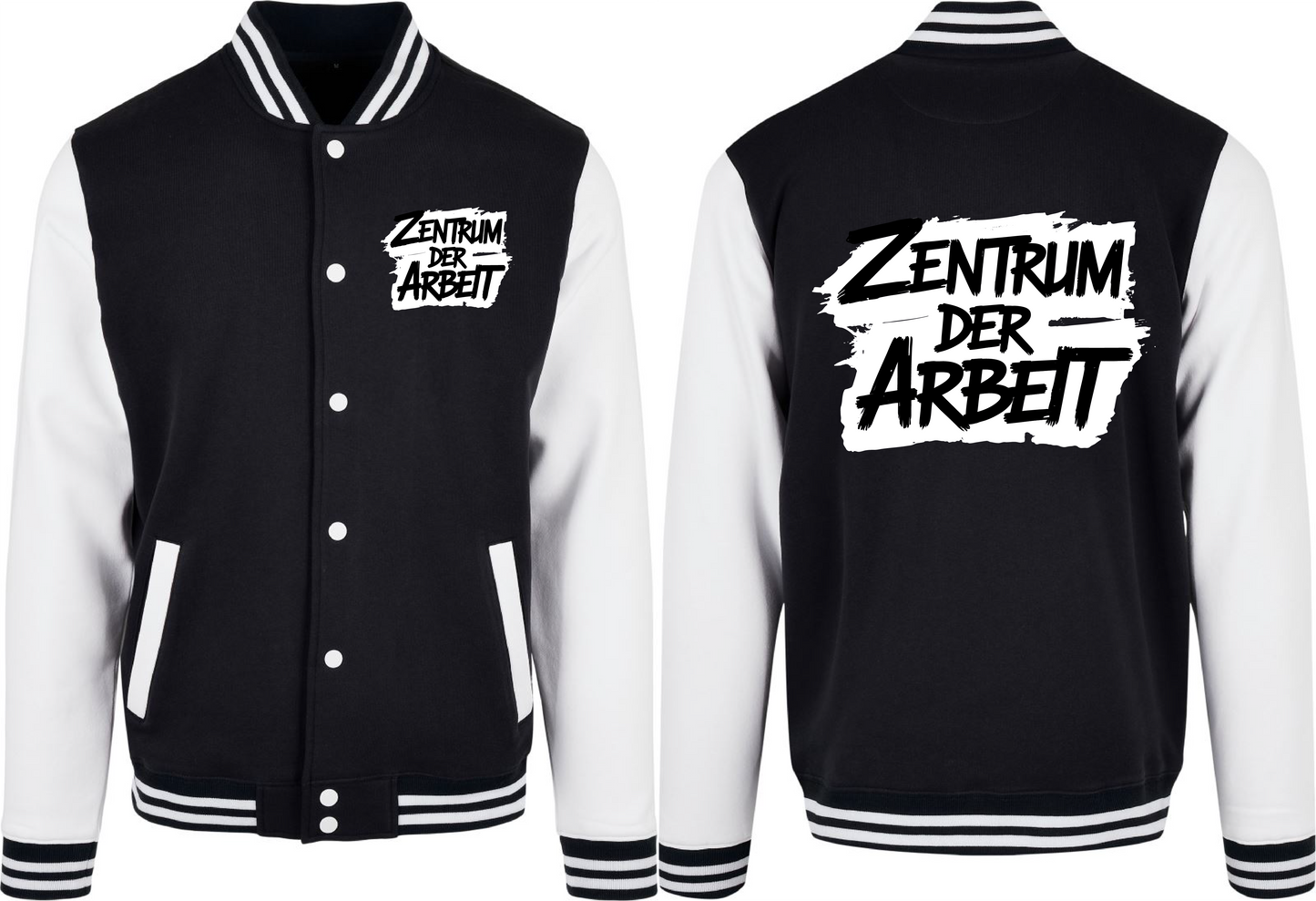 Schwarz-Weiße College Jacke – Zentrum der Arbeit Logo Edition