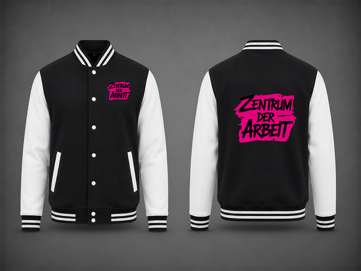 Schwarz-Weiße College Jacke – Zentrum der Arbeit Logo Edition