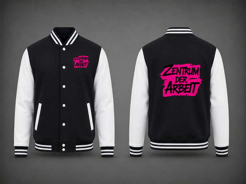 Schwarz-Weiße College Jacke – Zentrum der Arbeit Logo Edition