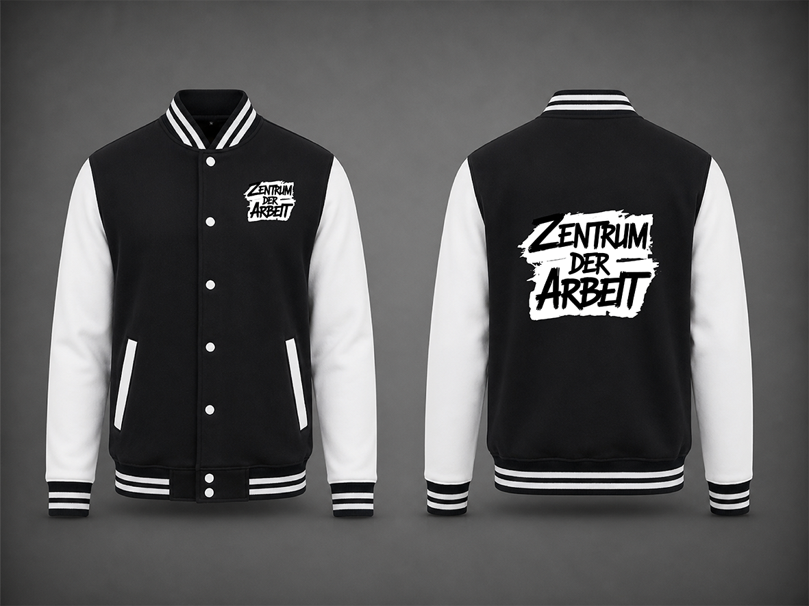 Schwarz-Weiße College Jacke – Zentrum der Arbeit Logo Edition
